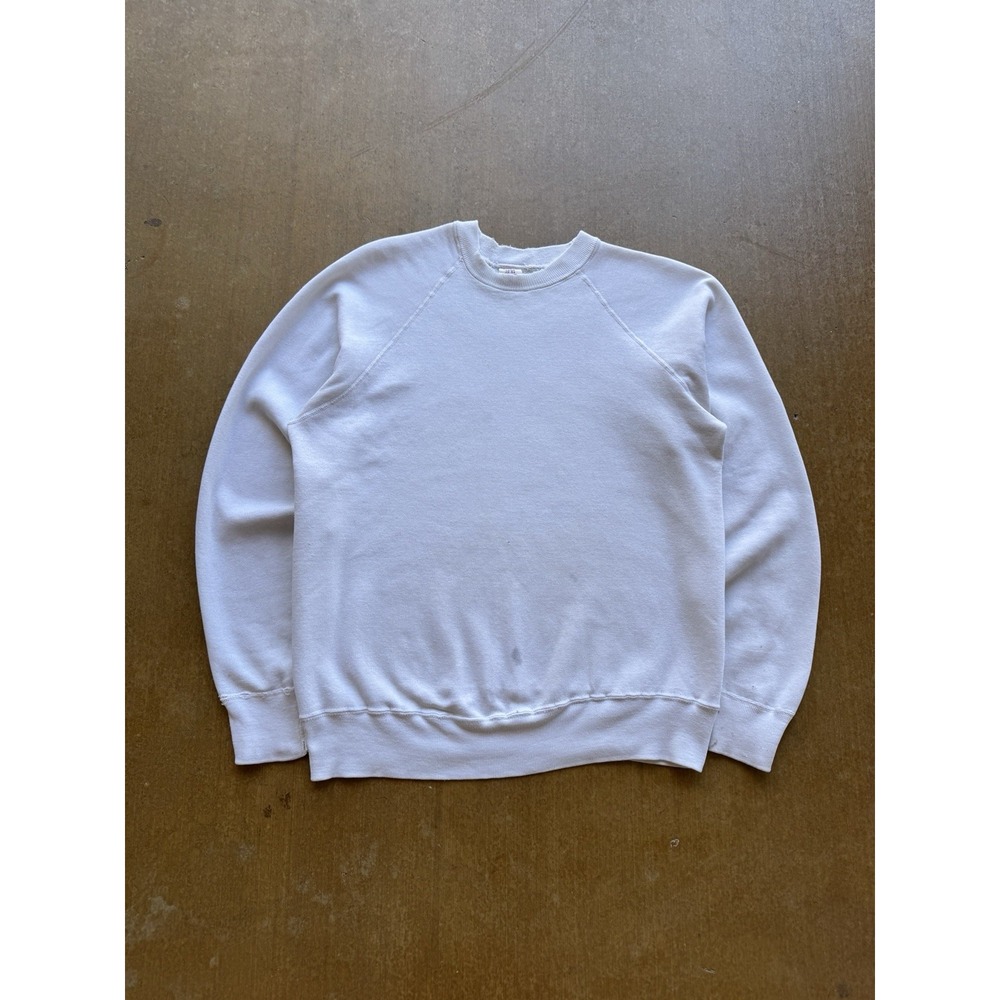 VTG 60s 70s Towncraft Distressed Cotton Polyester Blend Blank White Crewneck M